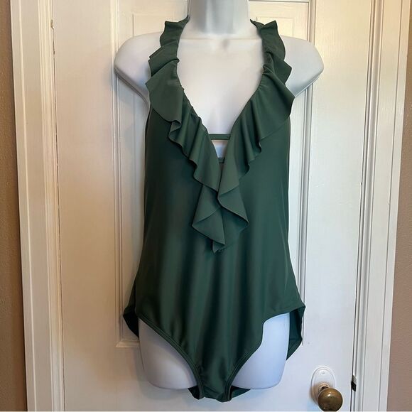 Bleu Rod Beattie Olive Ruffle One Piece Swimsuit - Picture 2 of 8